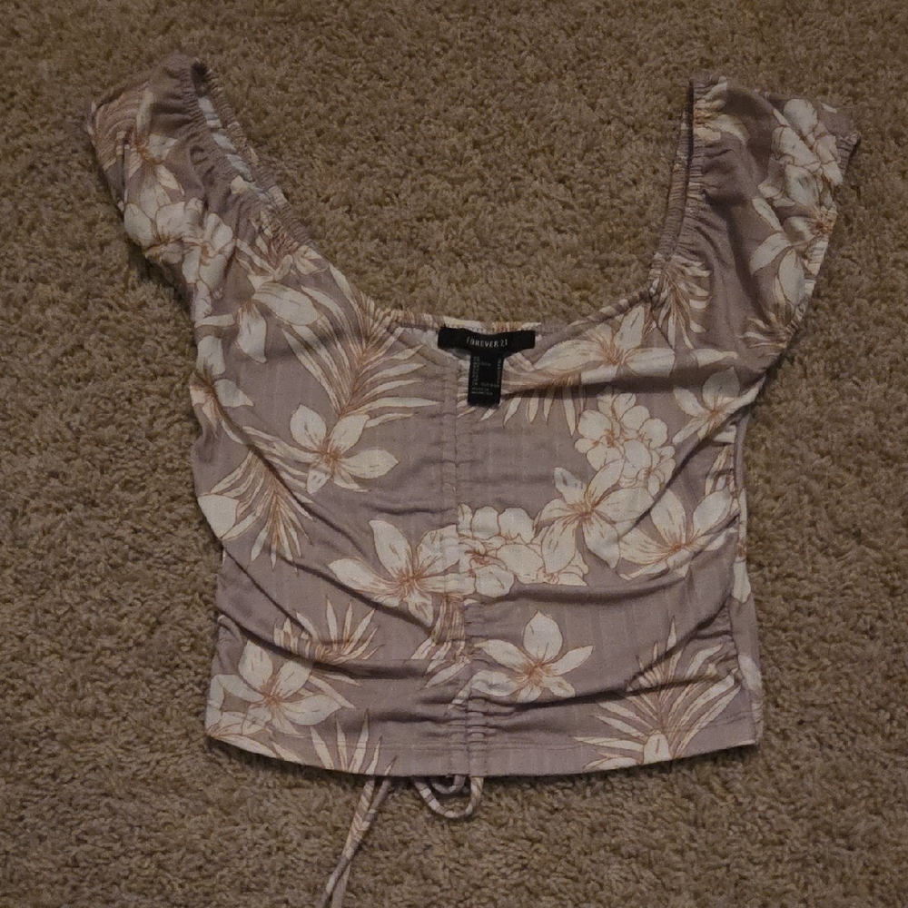 Forever 21 Floral Crop Top in Cream and Brown